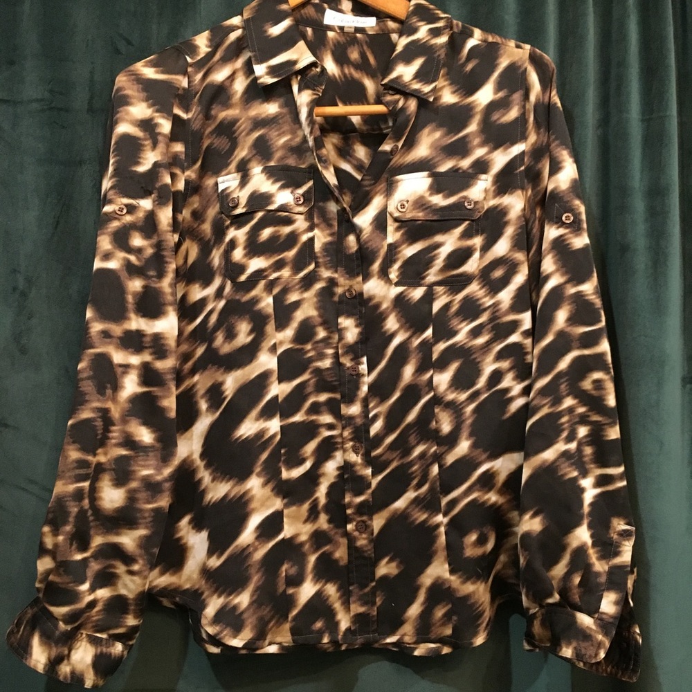 Calvin Klein Leopard Button-up Blouse
